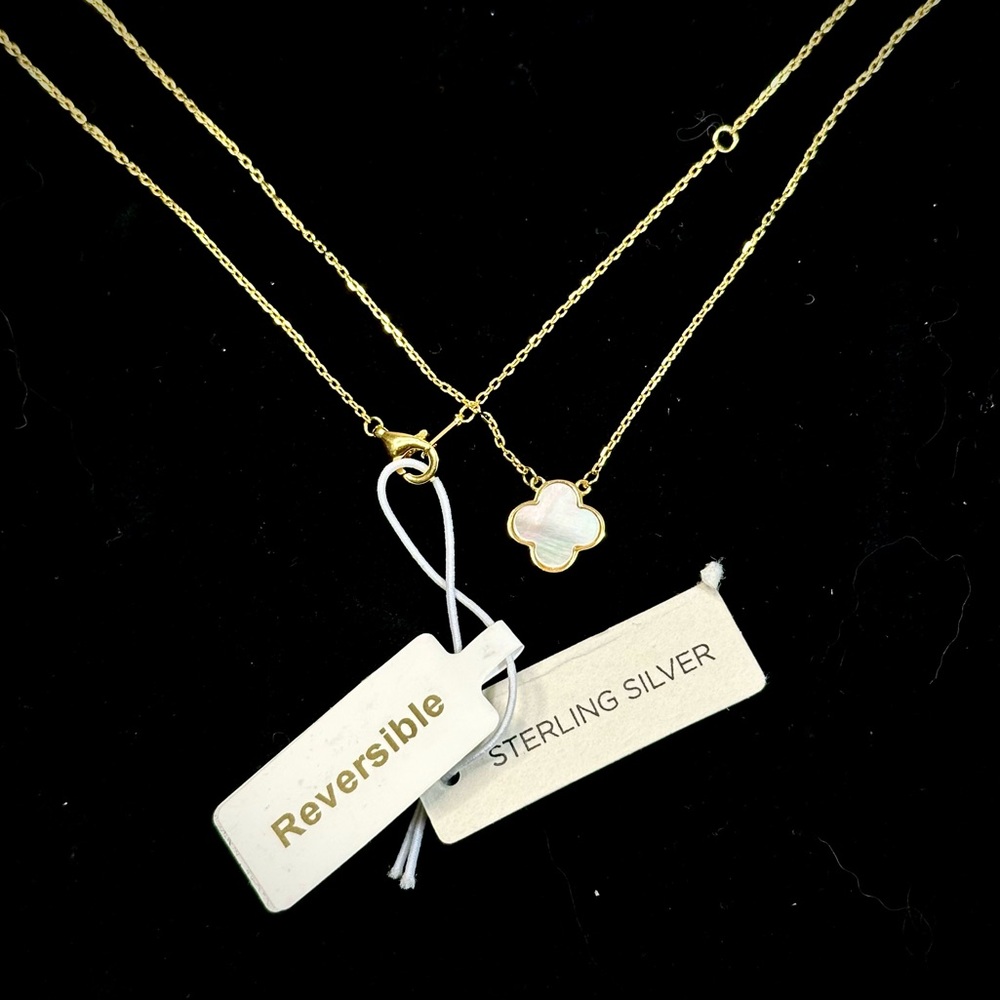 NWT Rachel Zoe *Reversible* Mother of Pearl/Pave 18k Gold Plated Necklace